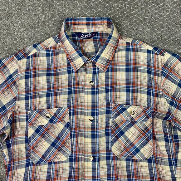 Vintage 80s Levi's Shirt Men's Medium Plaid Check Button Up Down Front Made USA - Picture 2 of 14